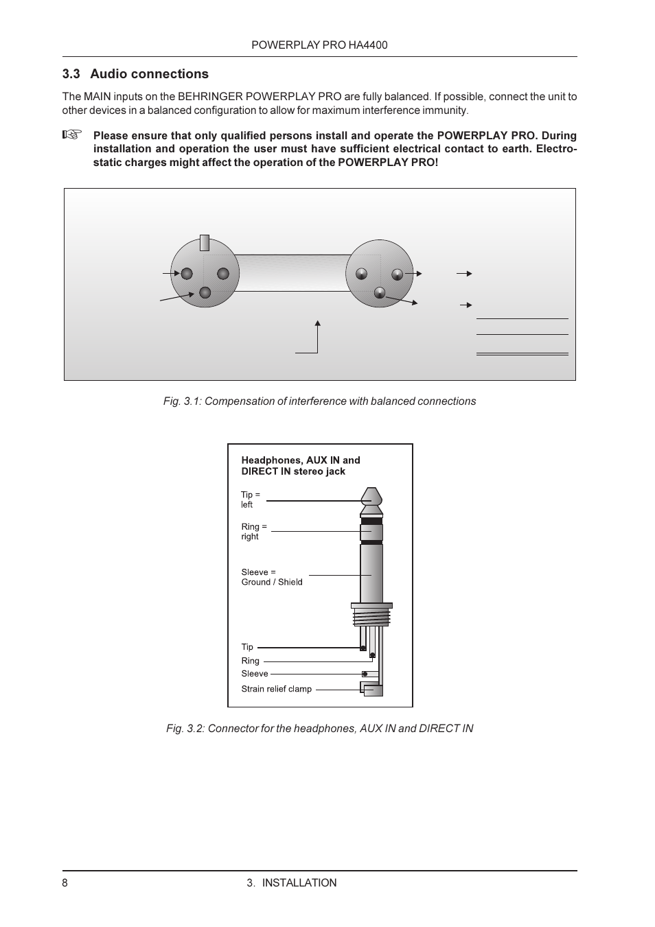 3 audio connections | Behringer HA4400 User Manual | Page 8 / 16