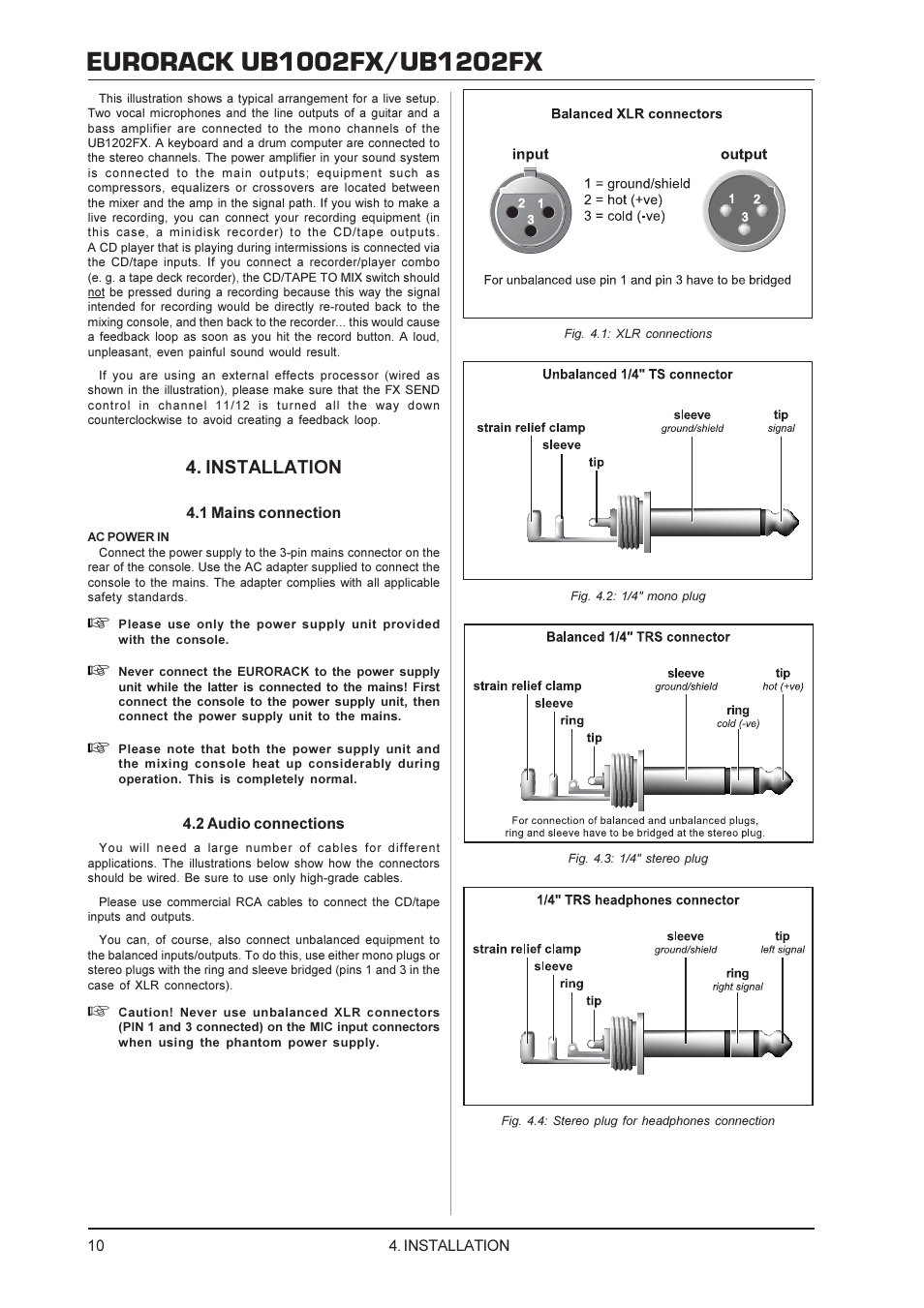 Installation | Behringer 1002FX User Manual | Page 10 / 12