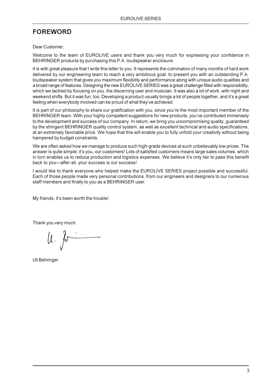 Foreword | Behringer F1220 User Manual | Page 3 / 11