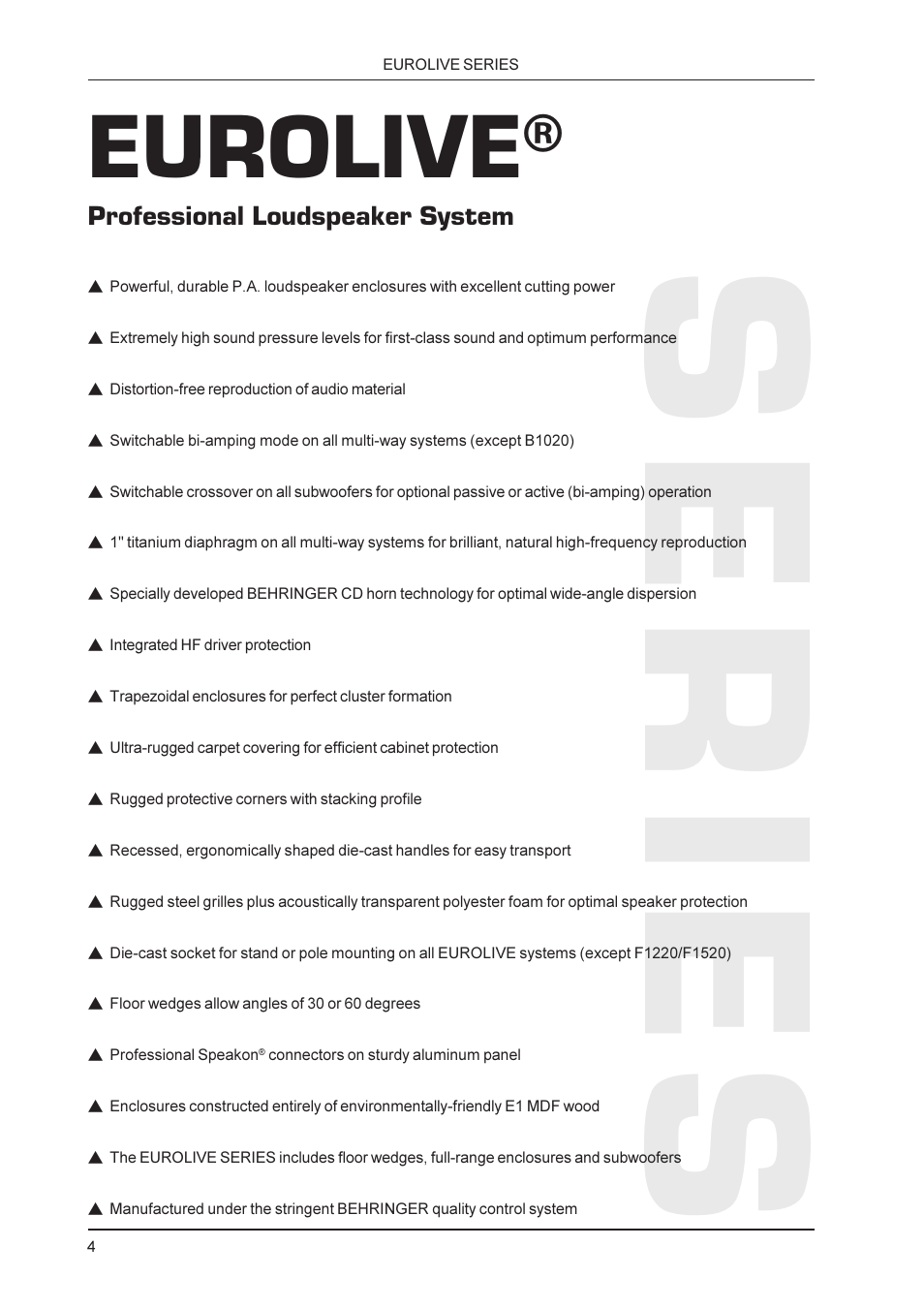 Series, Eurolive | Behringer F1220 User Manual | Page 4 / 11