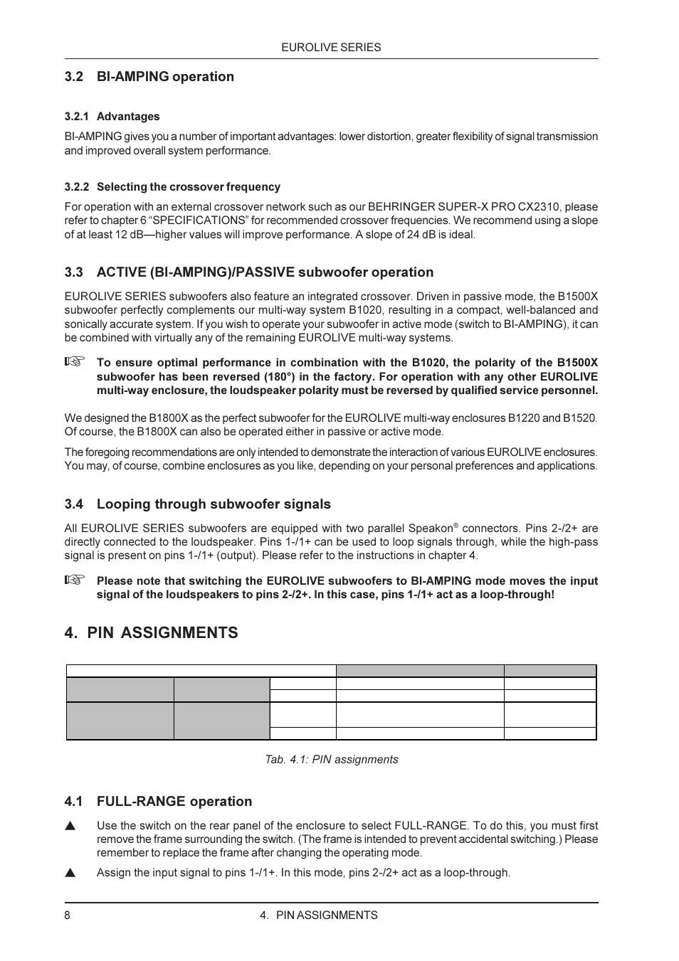 Pin assignments | Behringer F1220 User Manual | Page 8 / 11