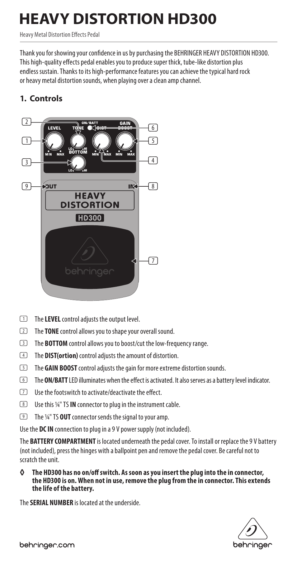 Behringer Heavy Distortion HD300 User Manual | 2 pages