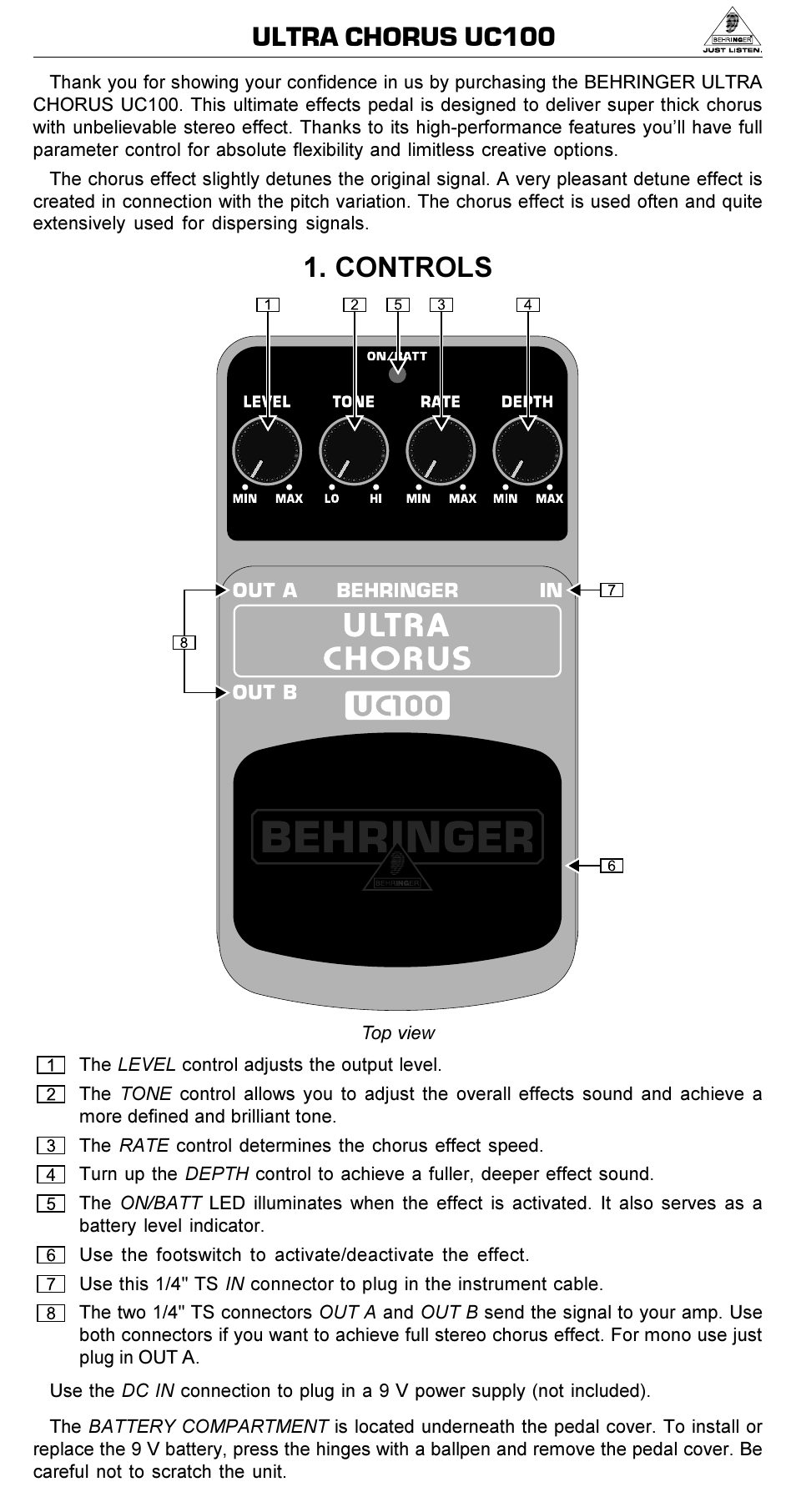 Behringer Ultra Chorus UC100 User Manual | 2 pages