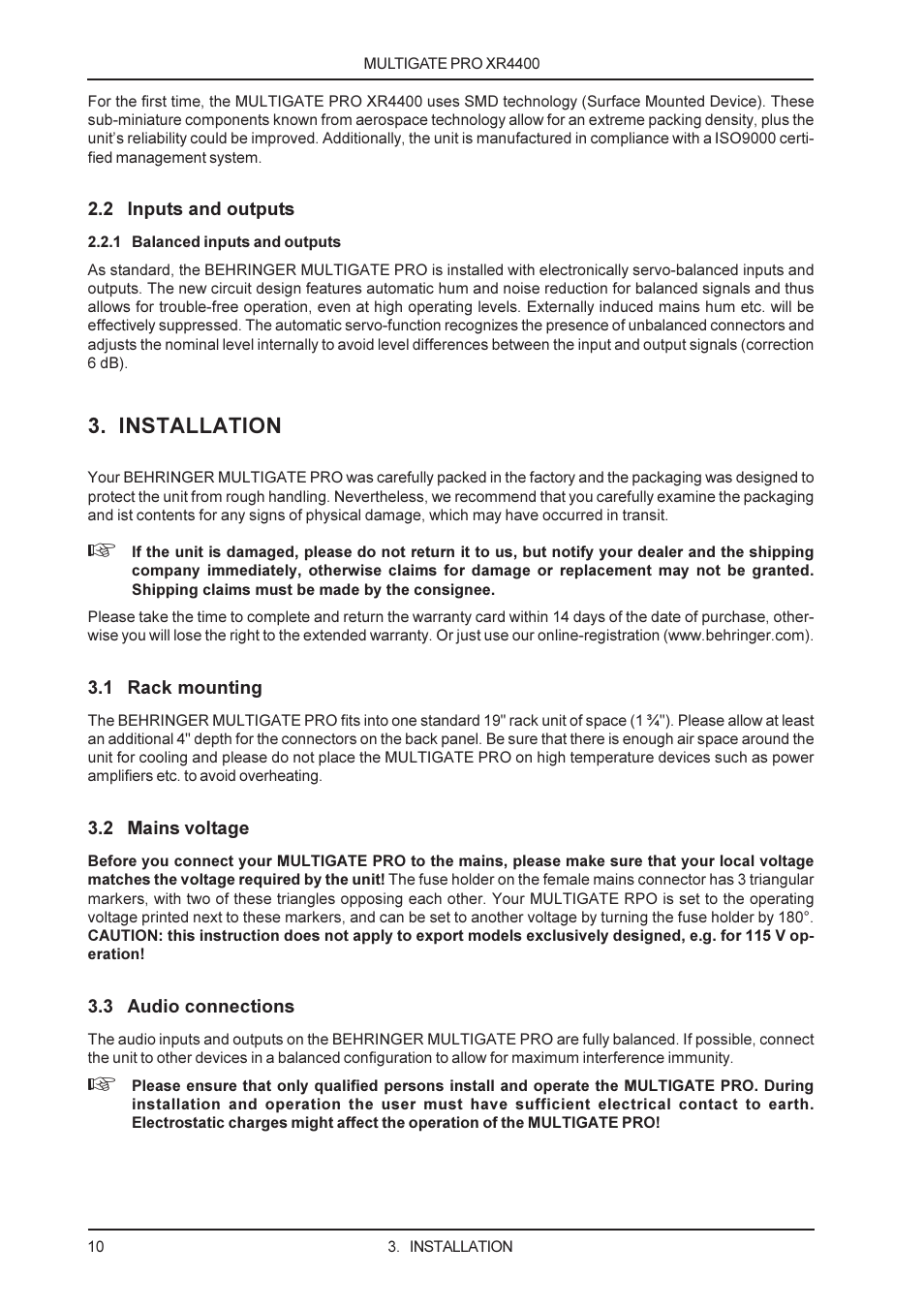 Installation | Behringer XR4400 User Manual | Page 10 / 22