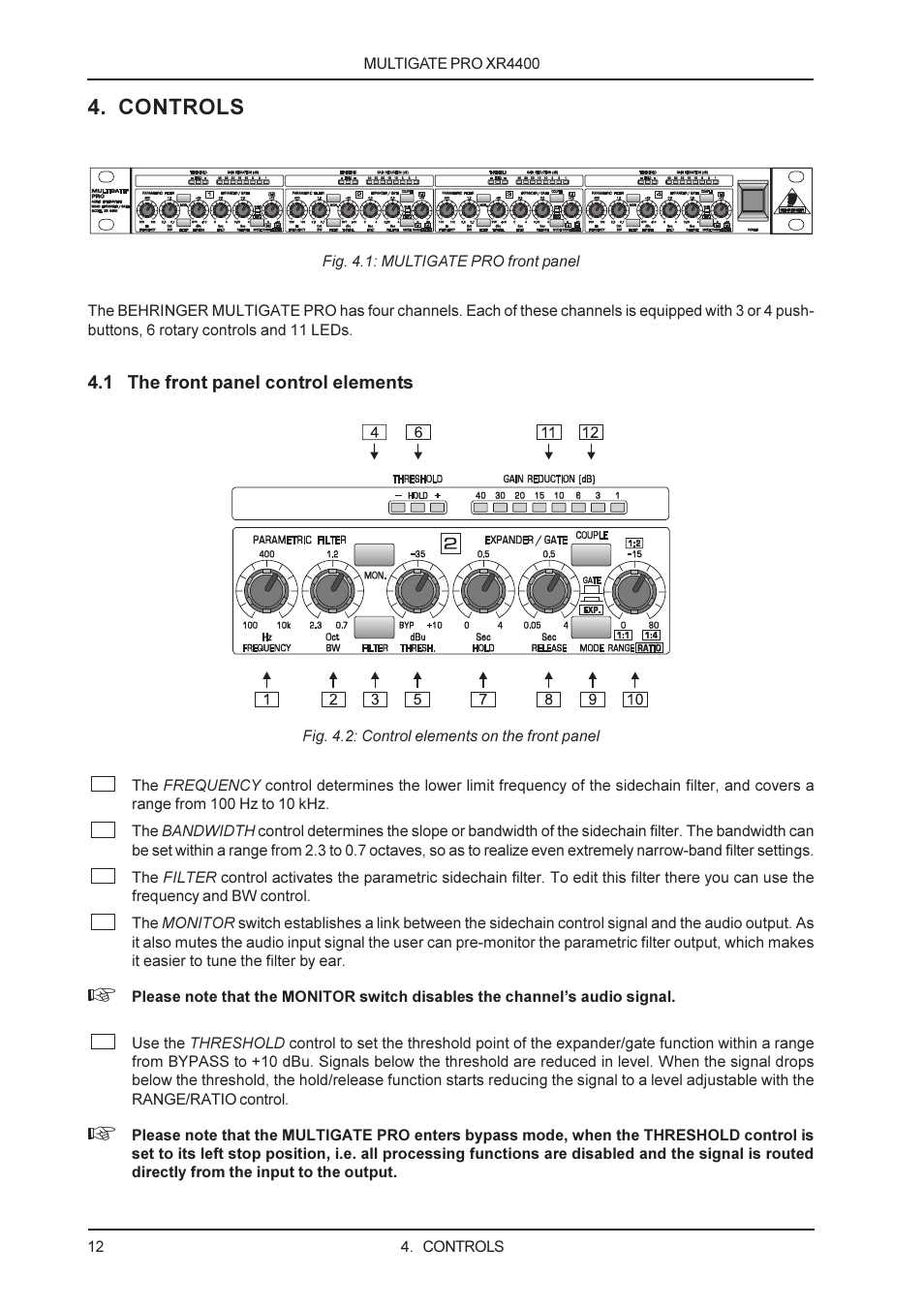 Controls | Behringer XR4400 User Manual | Page 12 / 22