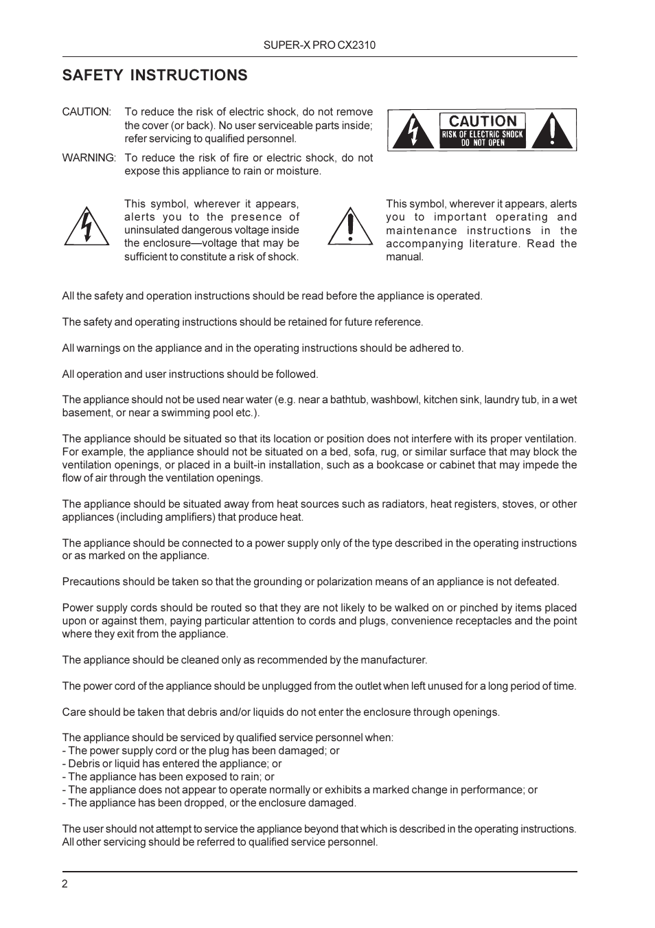 Safety instructions | Behringer CX2310 User Manual | Page 2 / 13