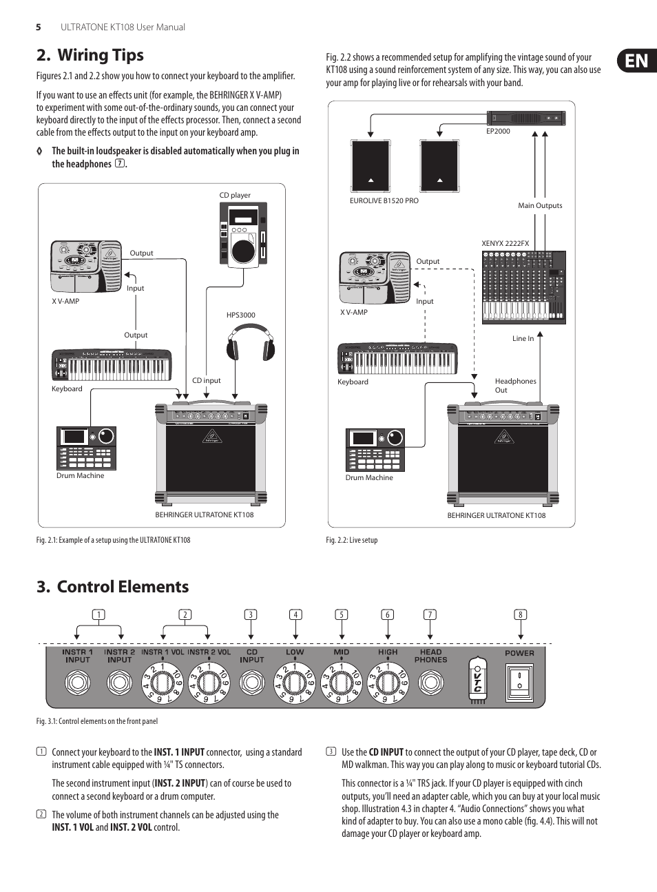 Wiring tips, Control elements, Wiring tips 3. control elements | Behringer Ultra-Compact 15-watt Keyboard Amplifier with VTC-Technology and Original 8: Bugera Speaker Ultratone KT108 User Manual | Page 5 / 8