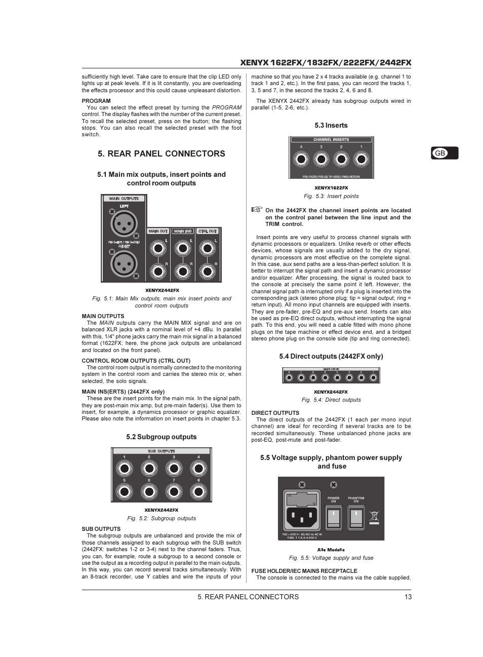 Rear panel connectors | Behringer XENYX 1622FX User Manual | Page 13 / 17