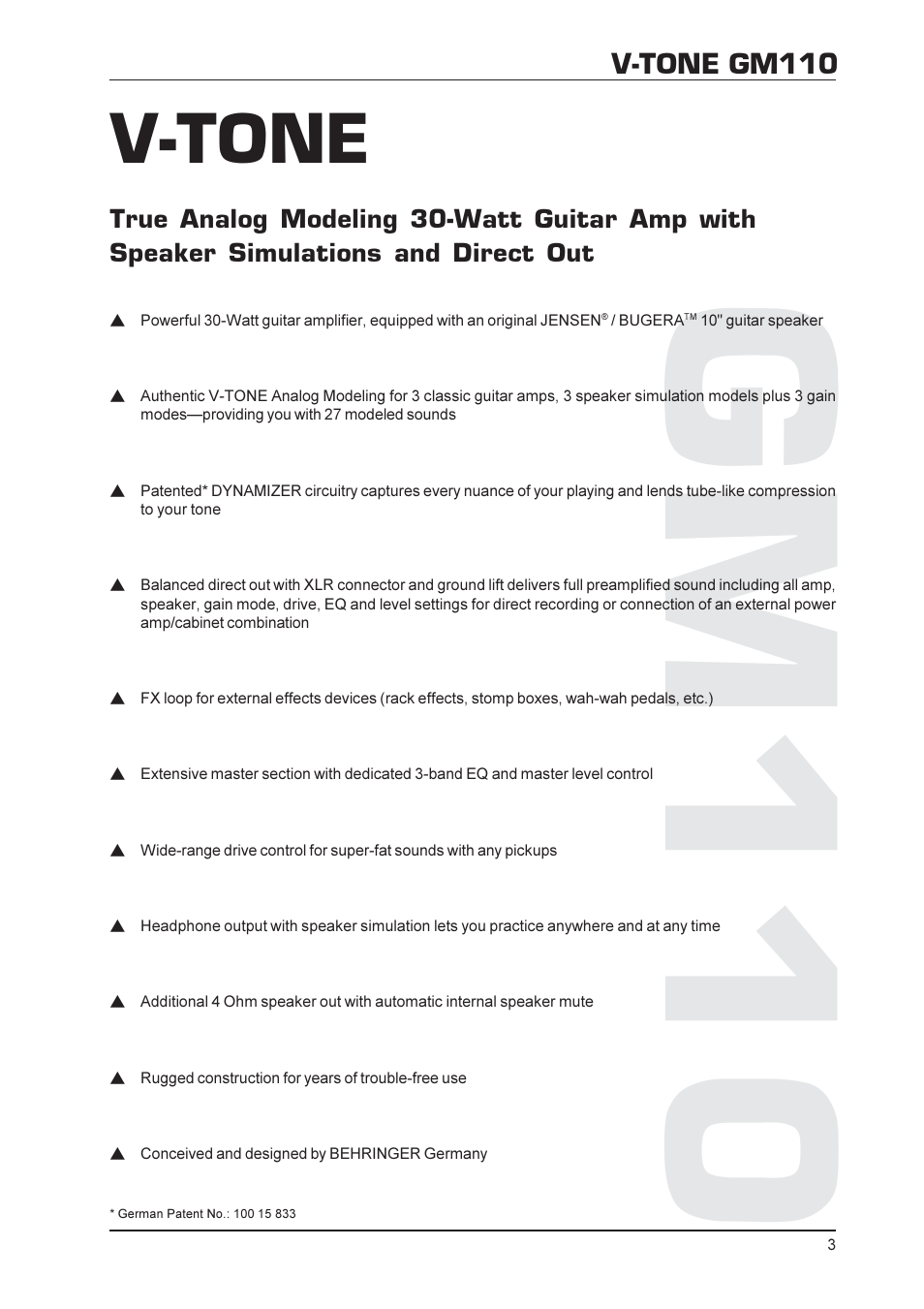 Gm110, V-tone | Behringer V-TONE GM110 User Manual | Page 3 / 9