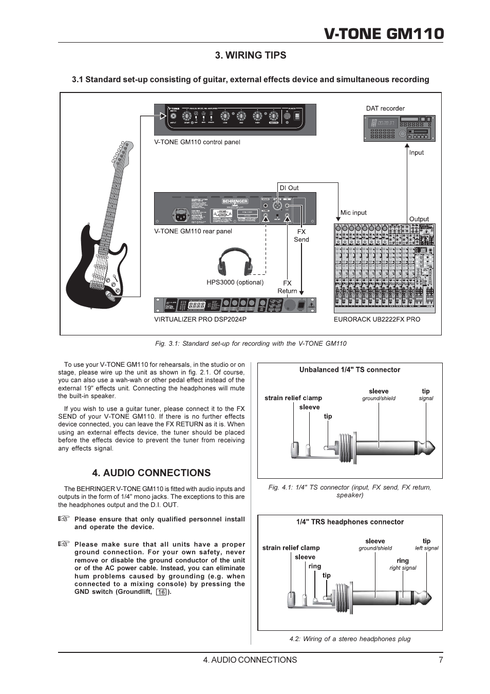 V-tone gm110, Wiring tips, Audio connections | Behringer V-TONE GM110 User Manual | Page 7 / 9