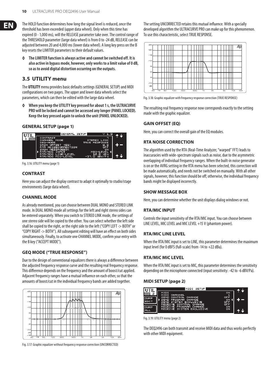 5 utility menu | Behringer high-precision digital 24-bit/96 kHz EQ/RTA mastering processor DEQ2496 User Manual | Page 10 / 22