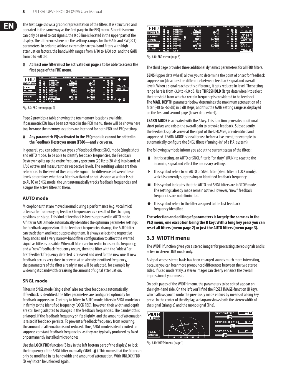 3 width menu | Behringer high-precision digital 24-bit/96 kHz EQ/RTA mastering processor DEQ2496 User Manual | Page 8 / 22