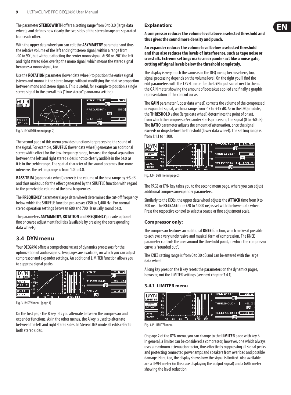 4 dyn menu | Behringer high-precision digital 24-bit/96 kHz EQ/RTA mastering processor DEQ2496 User Manual | Page 9 / 22
