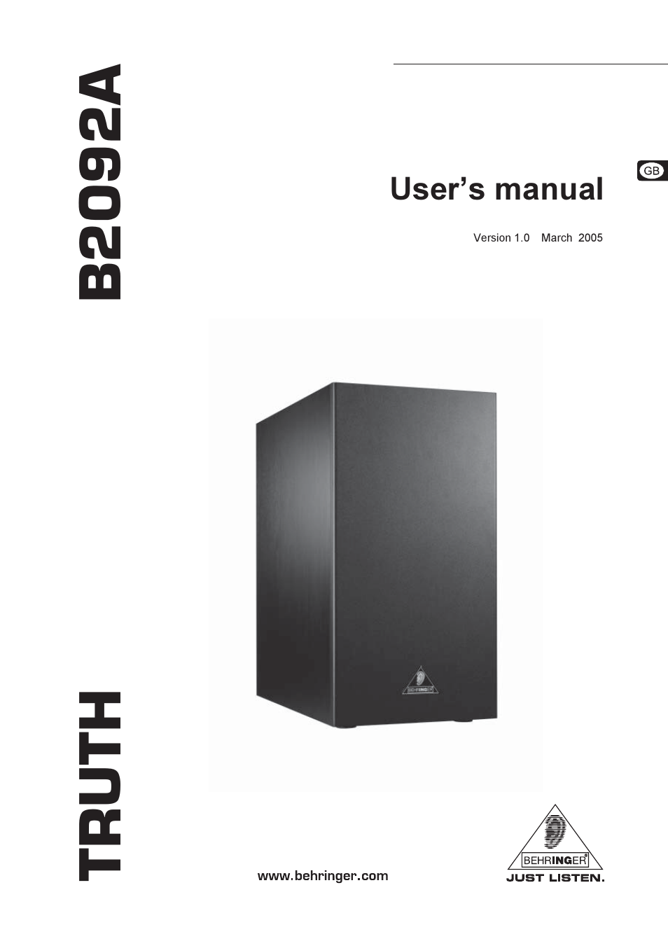 Behringer B2092A User Manual | 10 pages