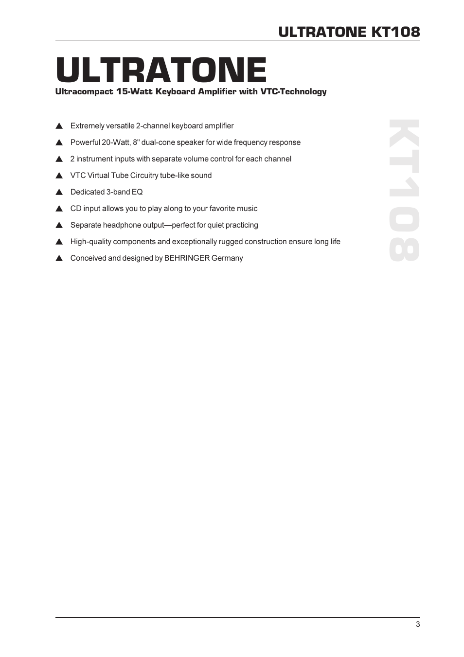 Kt108, Ultratone, Ultratone kt108 | Behringer KT108 User Manual | Page 3 / 8