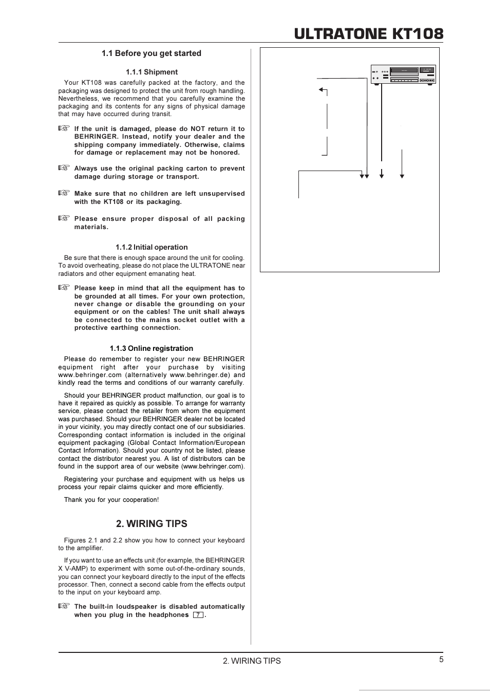 Ultratone kt108, Wiring tips | Behringer KT108 User Manual | Page 5 / 8