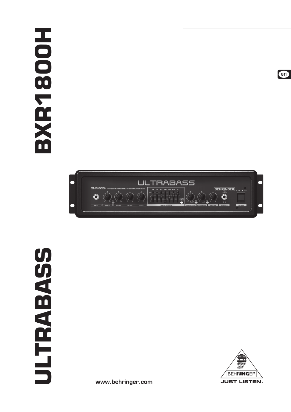 Behringer Ultrabass Compact 180-Watt 2-Channel Bass Amplifier Head with FBQ Spectrum Analyzer BXR1800H User Manual | 12 pages