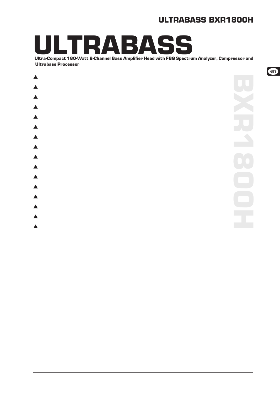 Bxr1800h, Ultrabass, Ultrabass bxr1800h | Behringer Ultrabass Compact 180-Watt 2-Channel Bass Amplifier Head with FBQ Spectrum Analyzer BXR1800H User Manual | Page 3 / 12