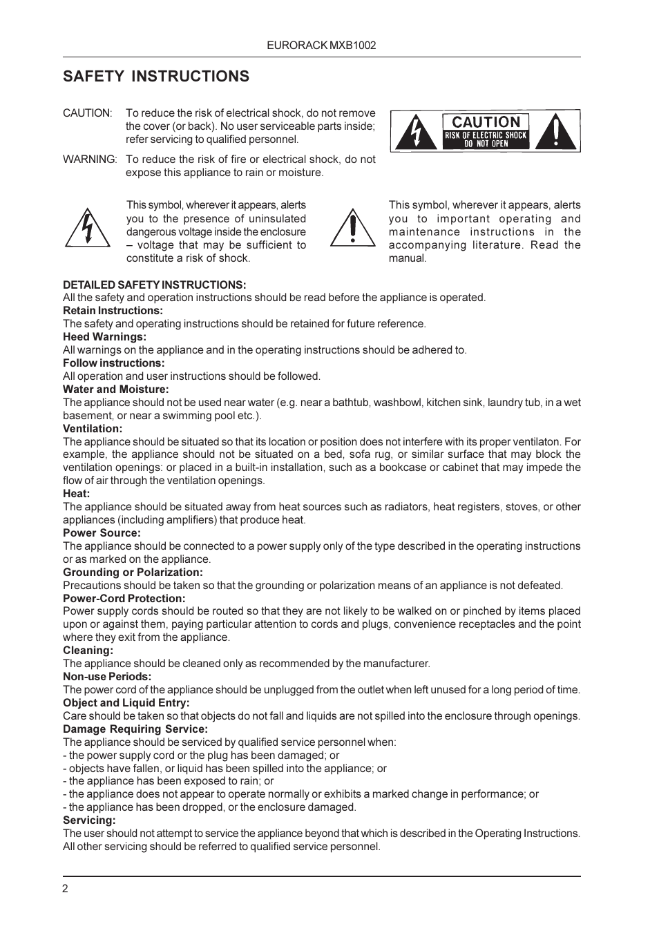 Safety instructions | Behringer MXB1002 User Manual | Page 2 / 8