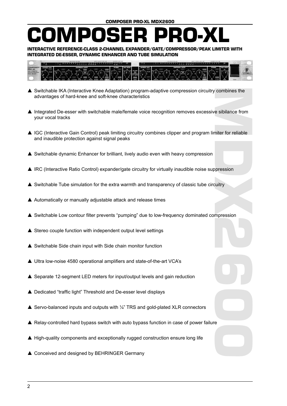 Mdx2600, Composer pro-xl | Behringer COMPOSERPRO-XL MDX2600 User Manual | Page 2 / 4