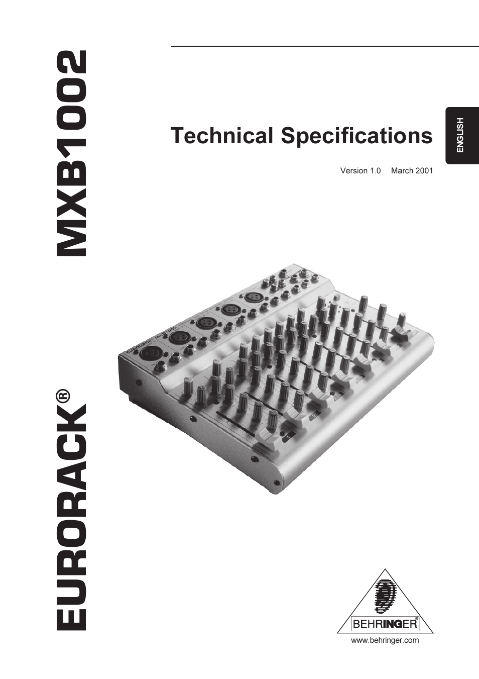 Behringer Professional 10-channel mixing console with optional battery operation and monitor plus effects paths MXB1002 User Manual | 4 pages