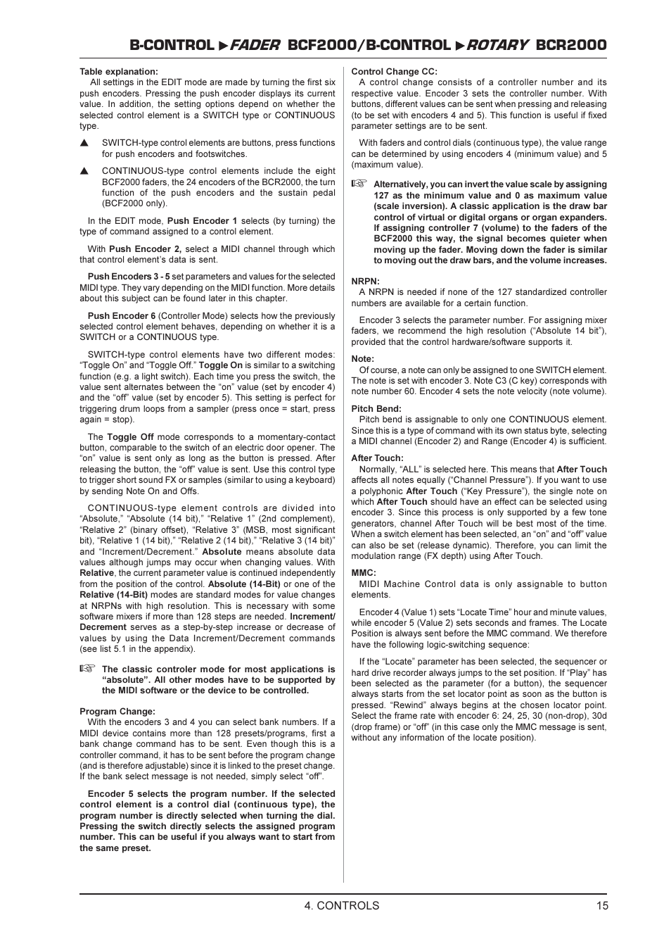 Controls | Behringer ROTARY BCR2000 User Manual | Page 15 / 19