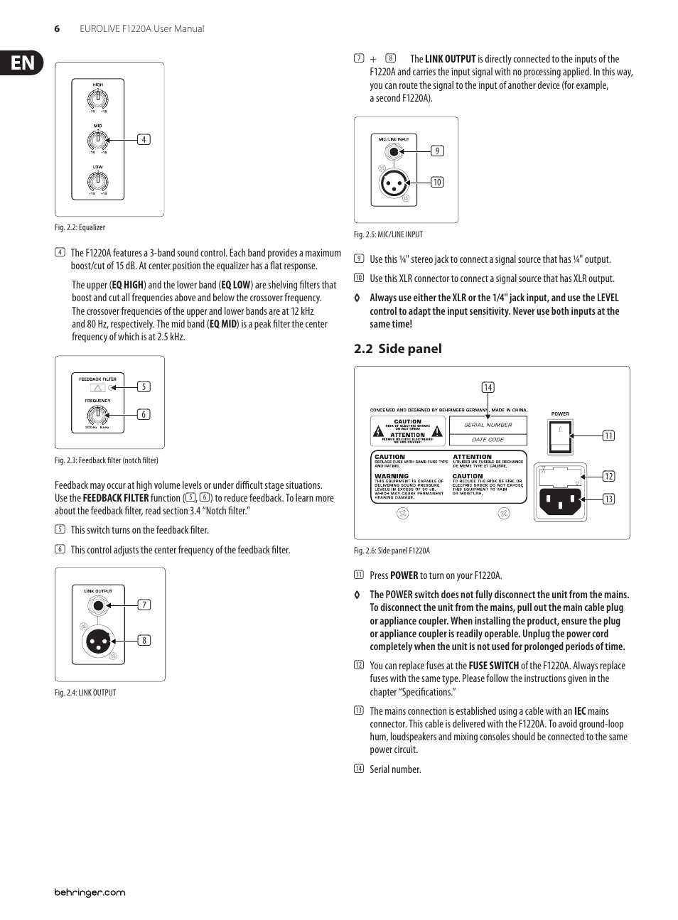2 side panel | Behringer Eurolive F1220A User Manual | Page 6 / 10