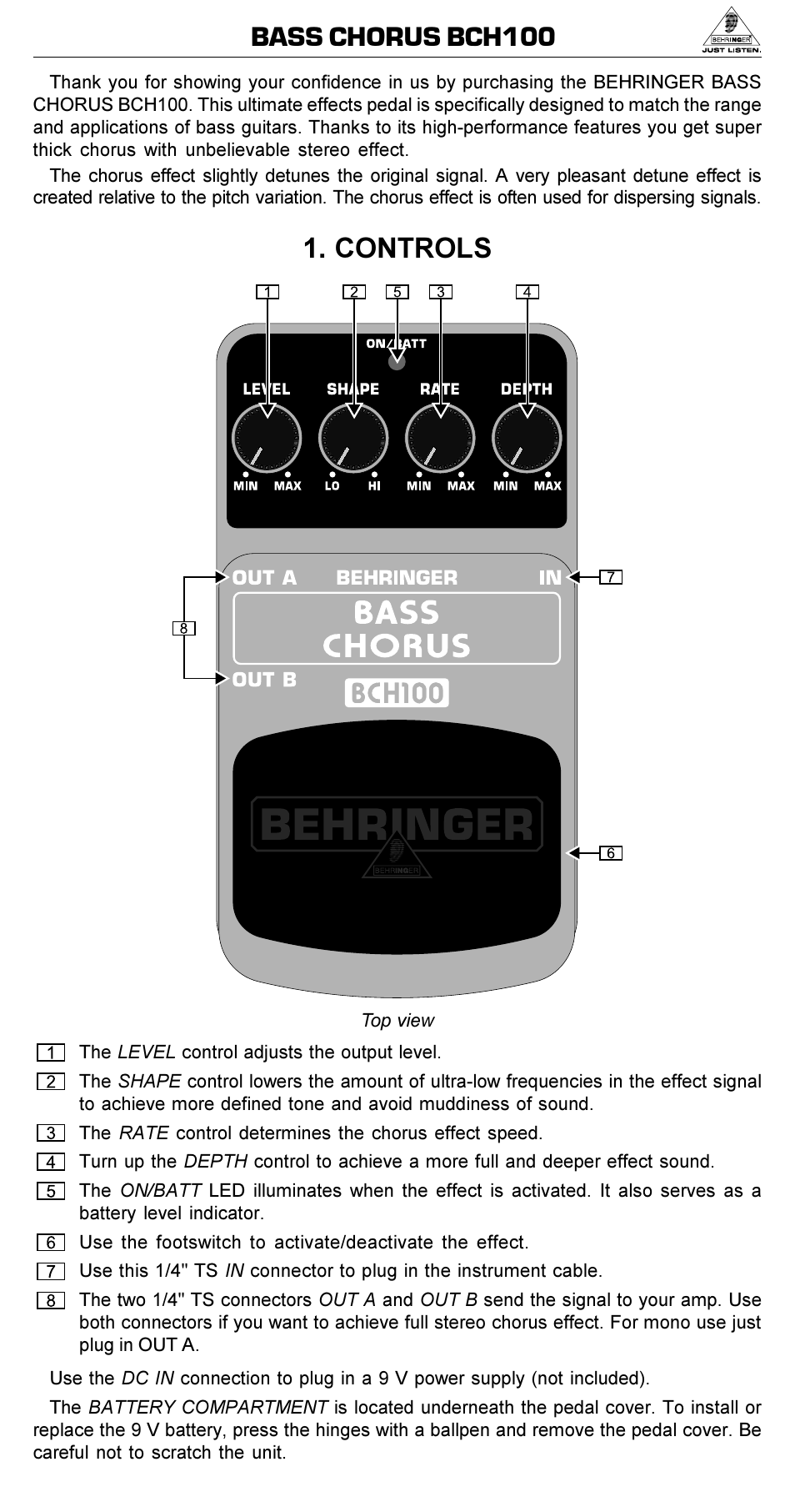 Behringer Bass Chorus BCH100 User Manual | 3 pages