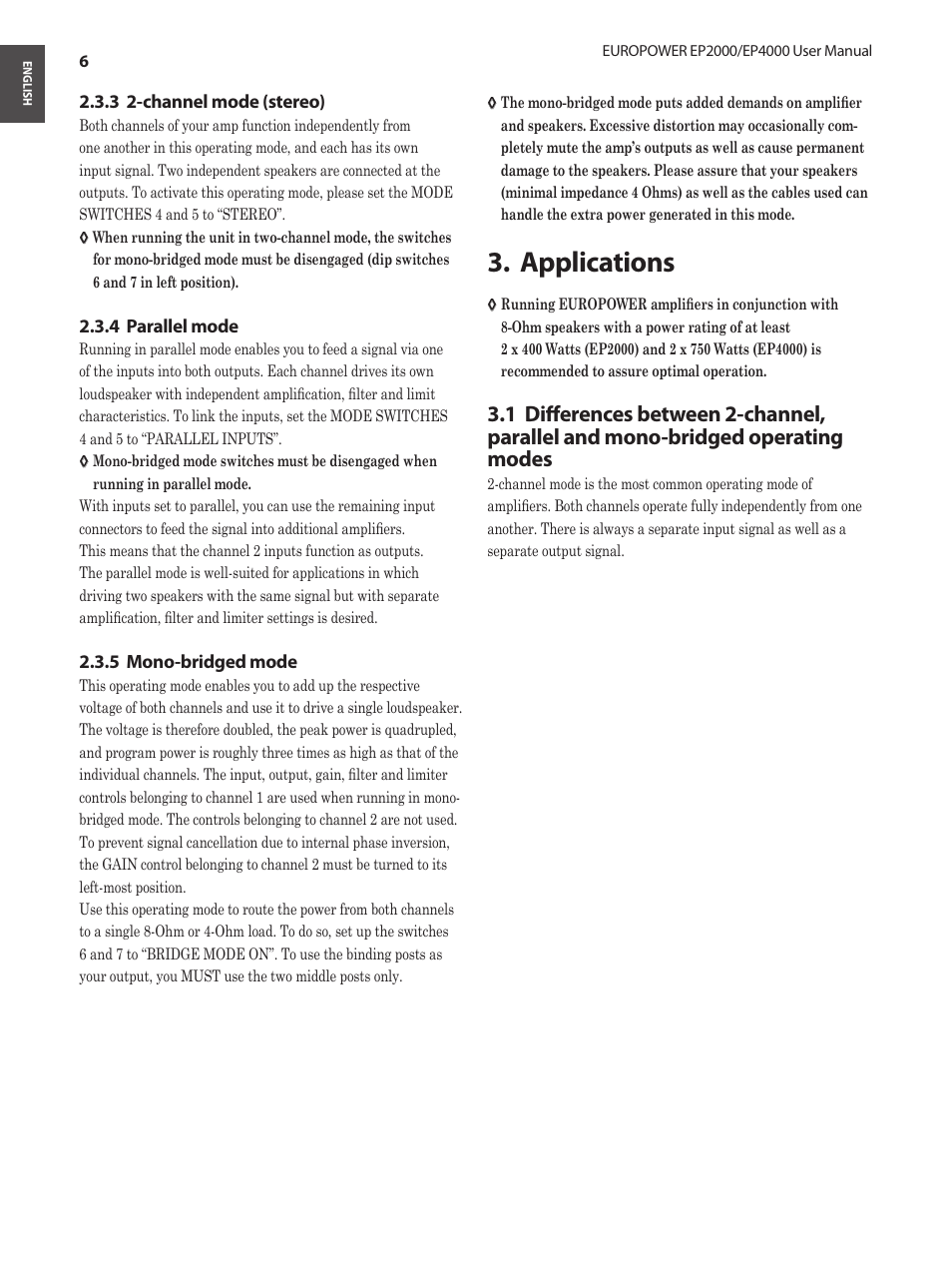 Applications, Applications 3 | Behringer EUROPOWER Amplifier with ATR EP2000 User Manual | Page 6 / 16