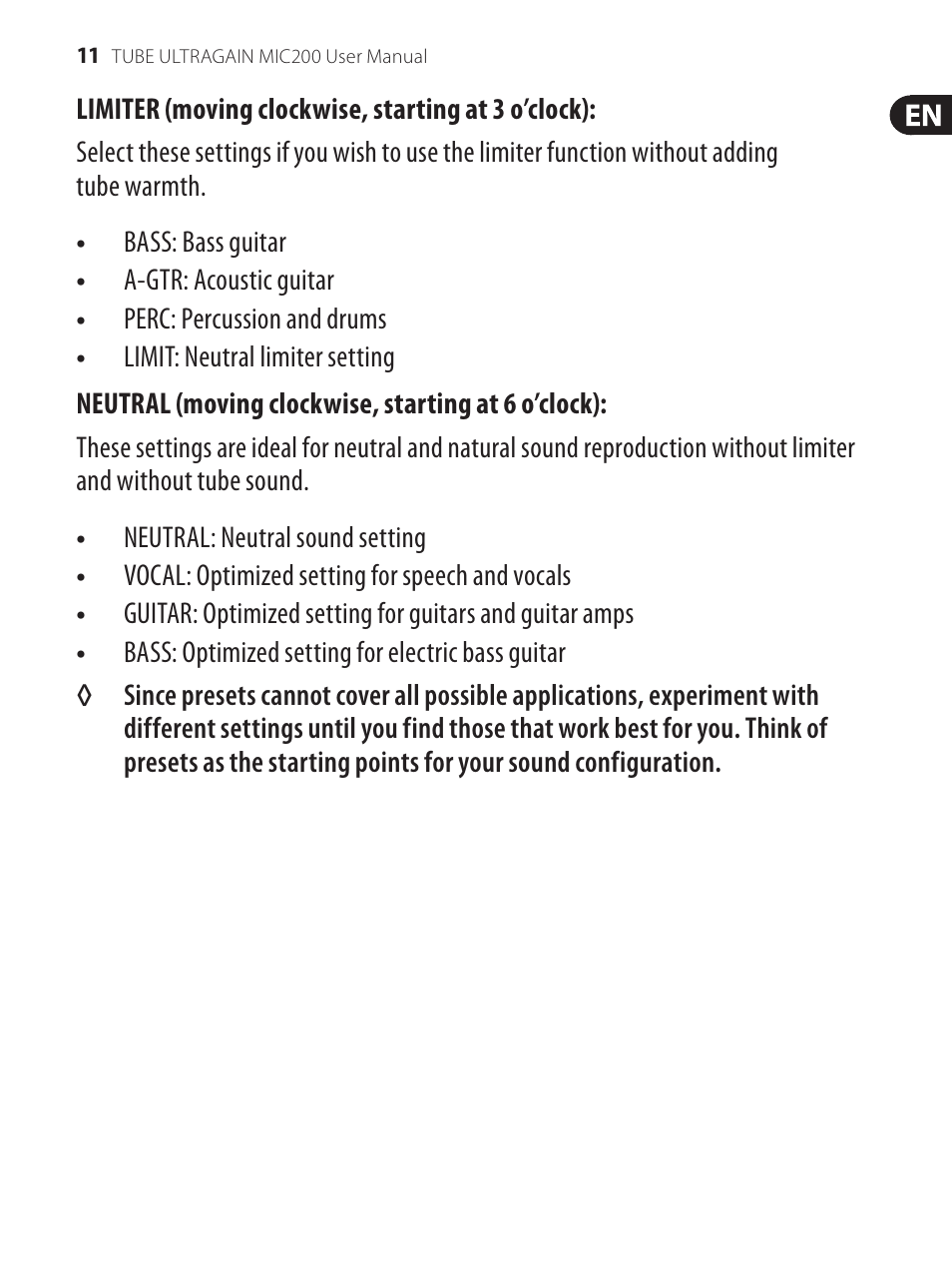 Behringer Preamplifier MIC200 User Manual | Page 11 / 21