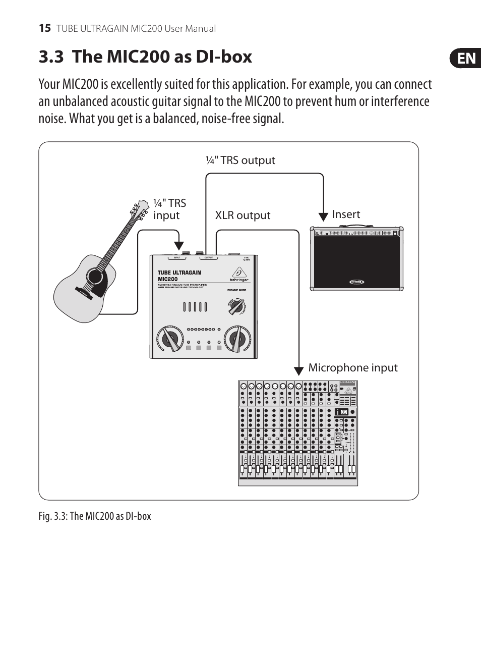 3 the mic200 as di-box | Behringer Preamplifier MIC200 User Manual | Page 15 / 21