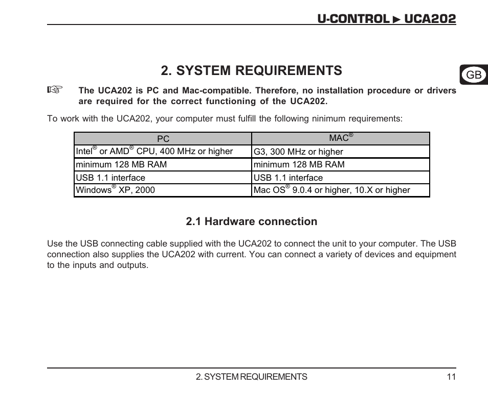 System requirements, 1 hardware connection, U-control uca202 | Deutsch | Behringer UCA202 User Manual | Page 11 / 22