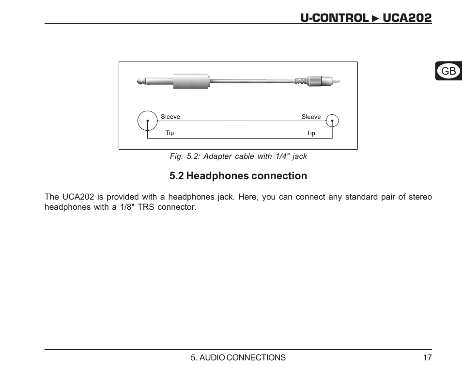 2 headphones connection, U-control uca202 | Behringer UCA202 User Manual | Page 17 / 22