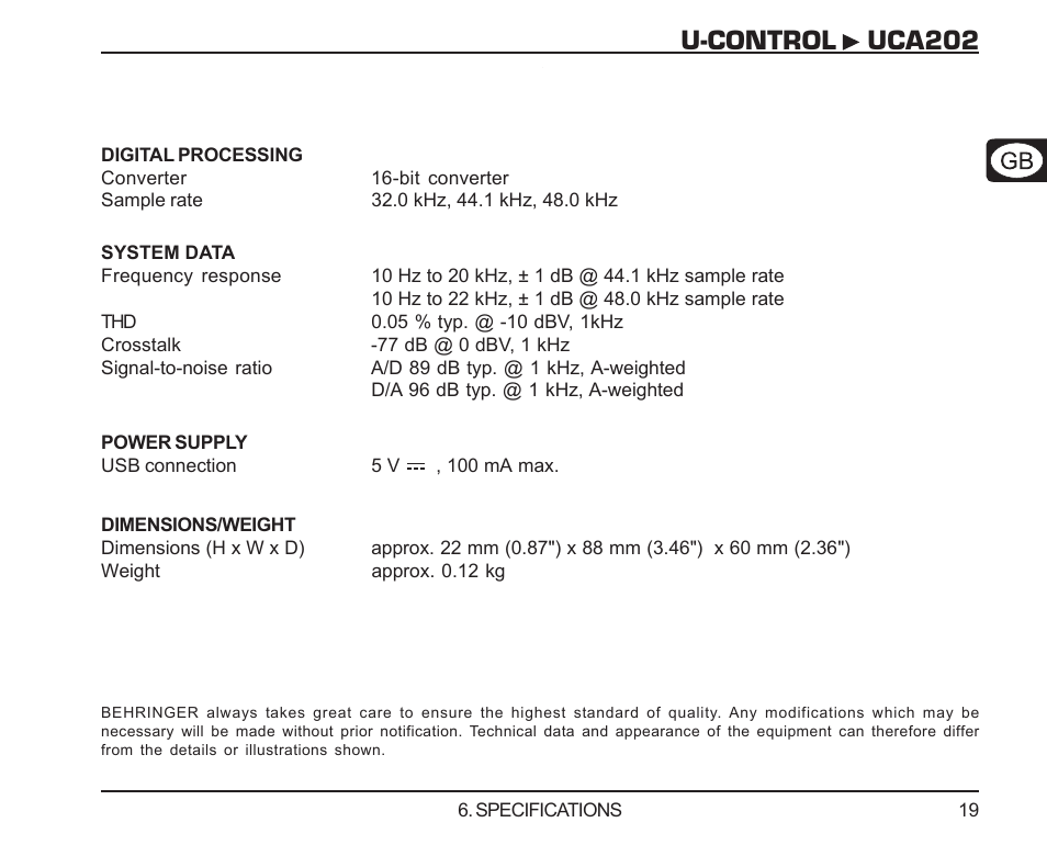 U-control uca202, Deutsch | Behringer UCA202 User Manual | Page 19 / 22