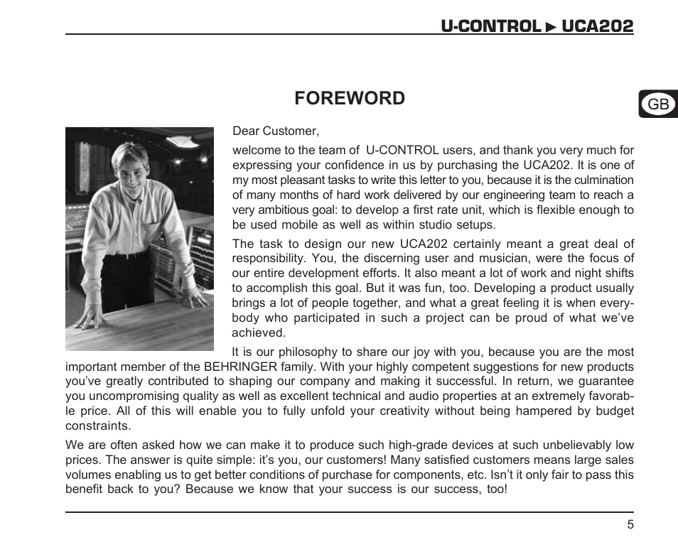 U-control uca202 foreword | Behringer UCA202 User Manual | Page 5 / 22