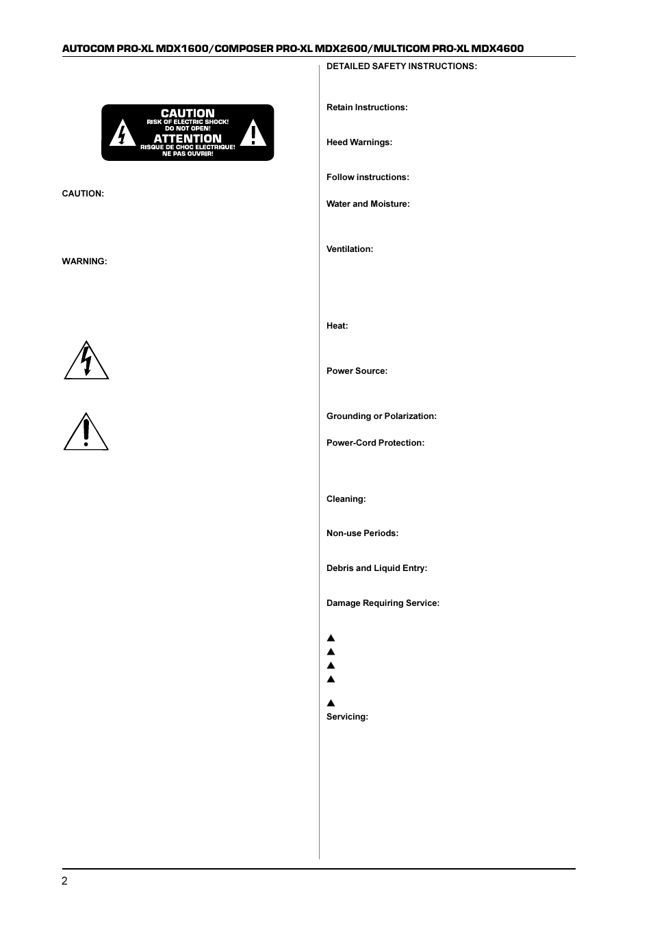 Safety instructions | Behringer MDX1600 User Manual | Page 2 / 12