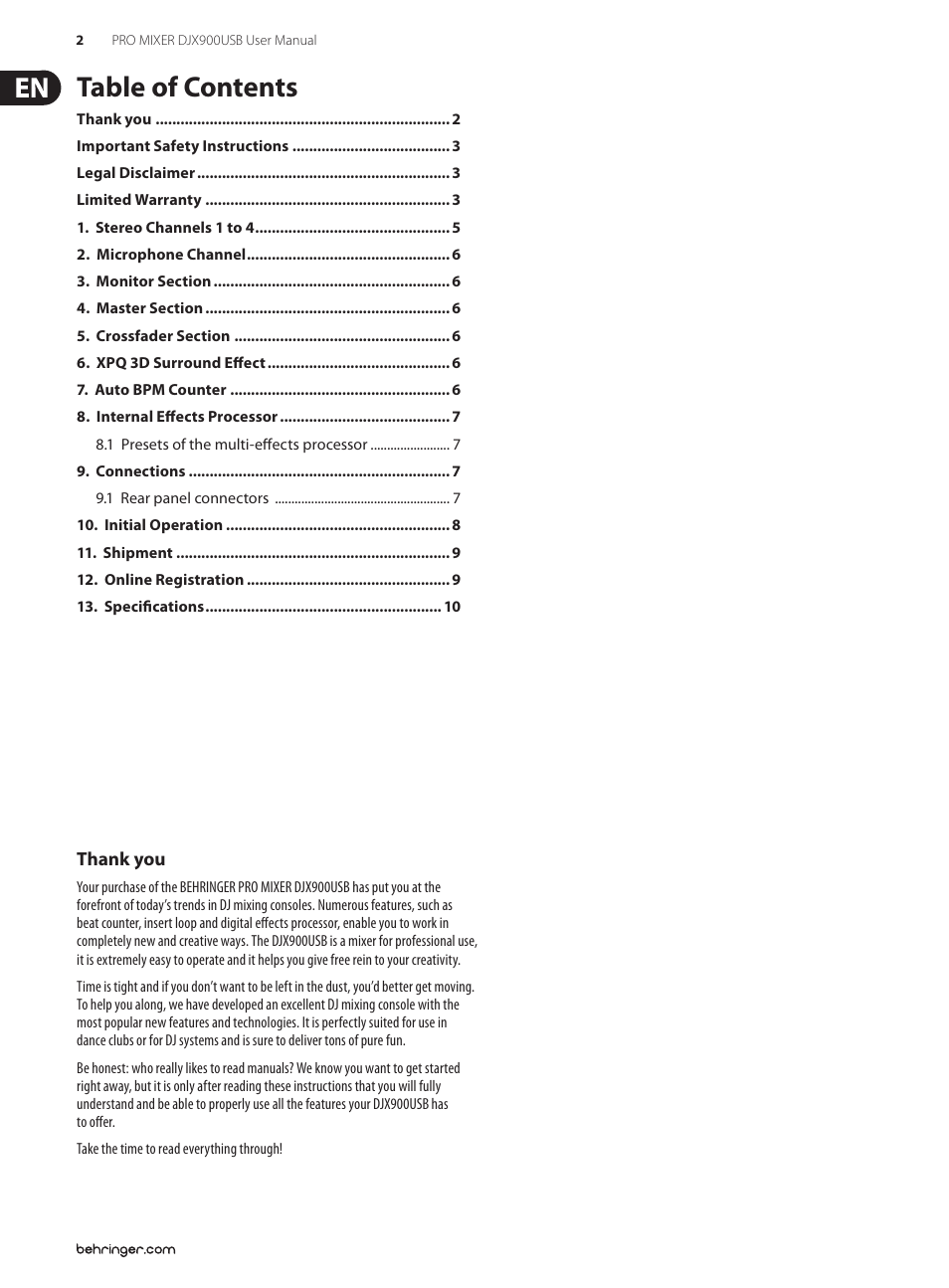 Behringer PRO MIXER DJX USB DJX900USB User Manual | Page 2 / 11