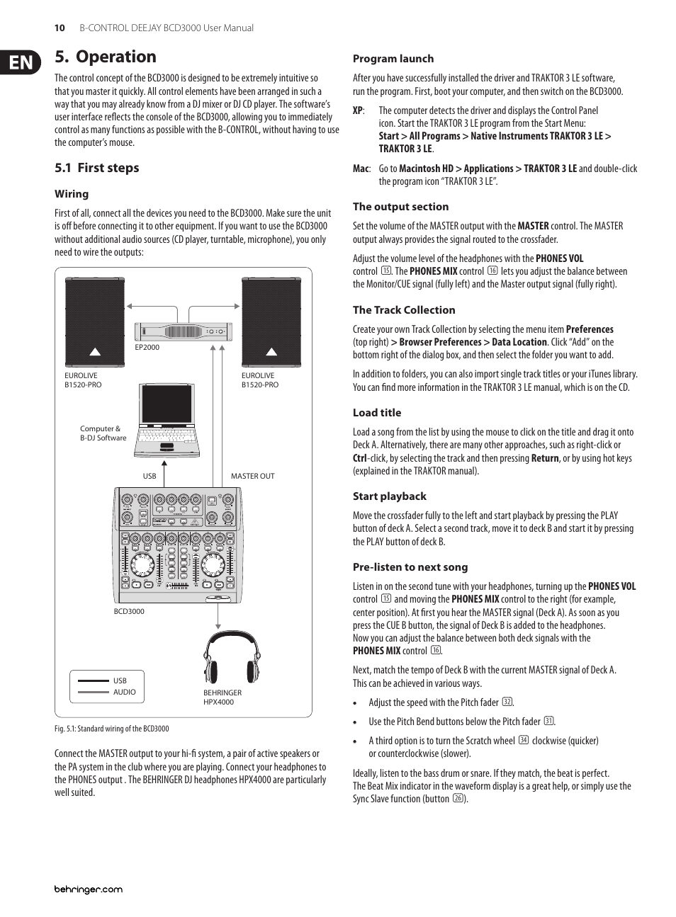 Operation, 1 first steps | Behringer B-Control Deejay BCD3000 User Manual | Page 10 / 17