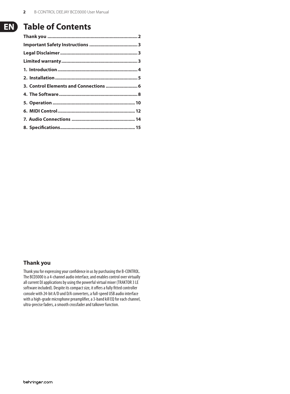 Behringer B-Control Deejay BCD3000 User Manual | Page 2 / 17