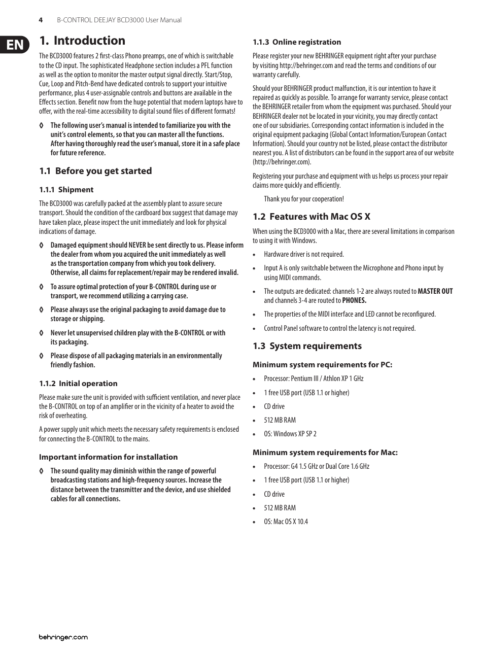 Introduction | Behringer B-Control Deejay BCD3000 User Manual | Page 4 / 17
