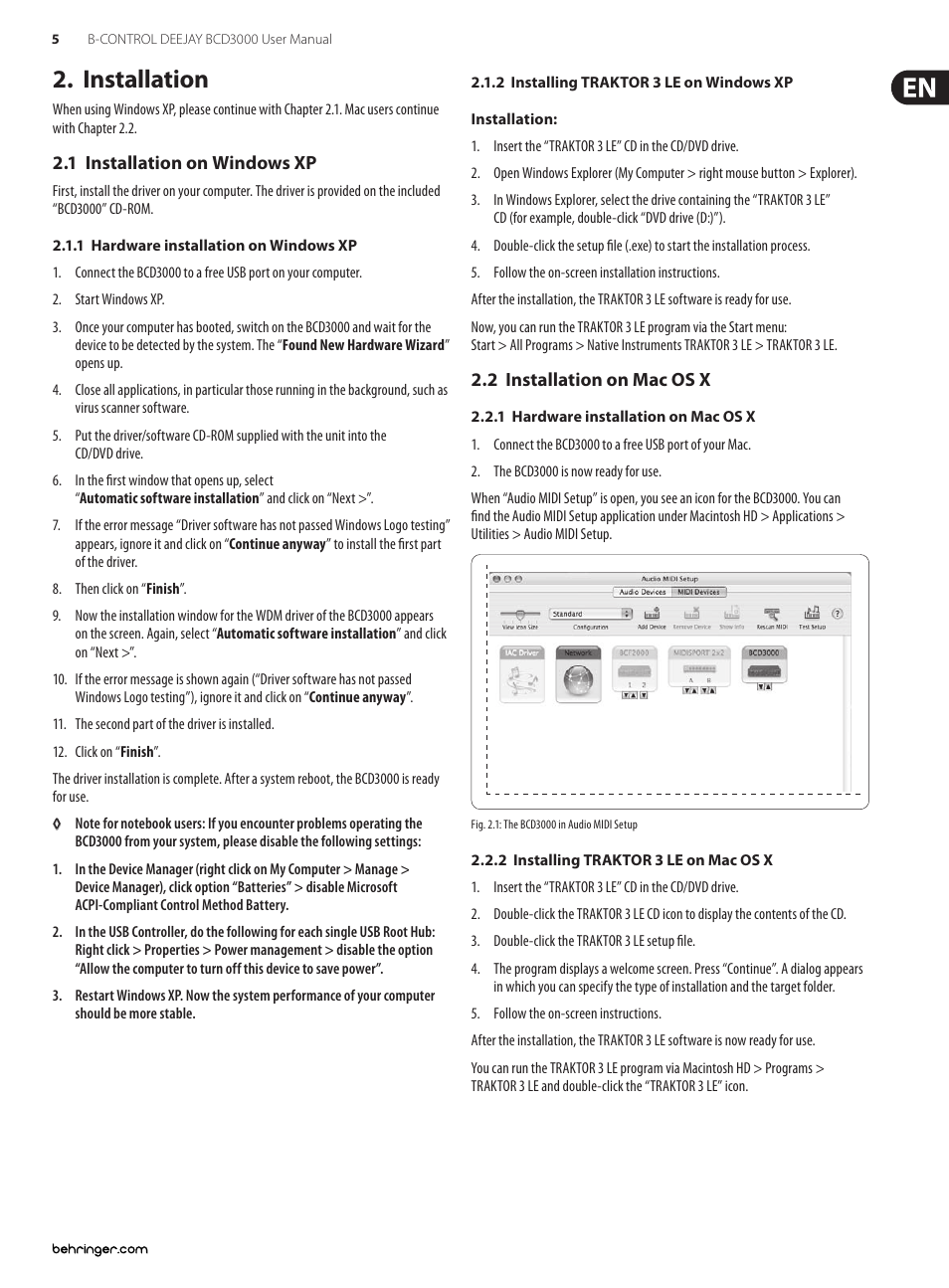 Installation | Behringer B-Control Deejay BCD3000 User Manual | Page 5 / 17