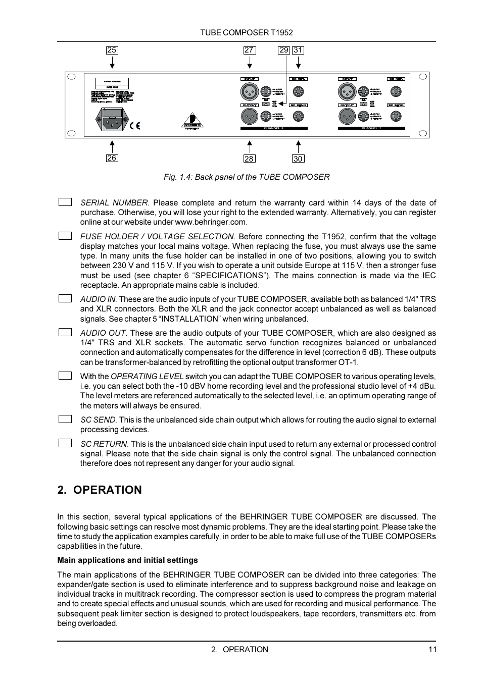 Operation | Behringer T1952 User Manual | Page 11 / 34