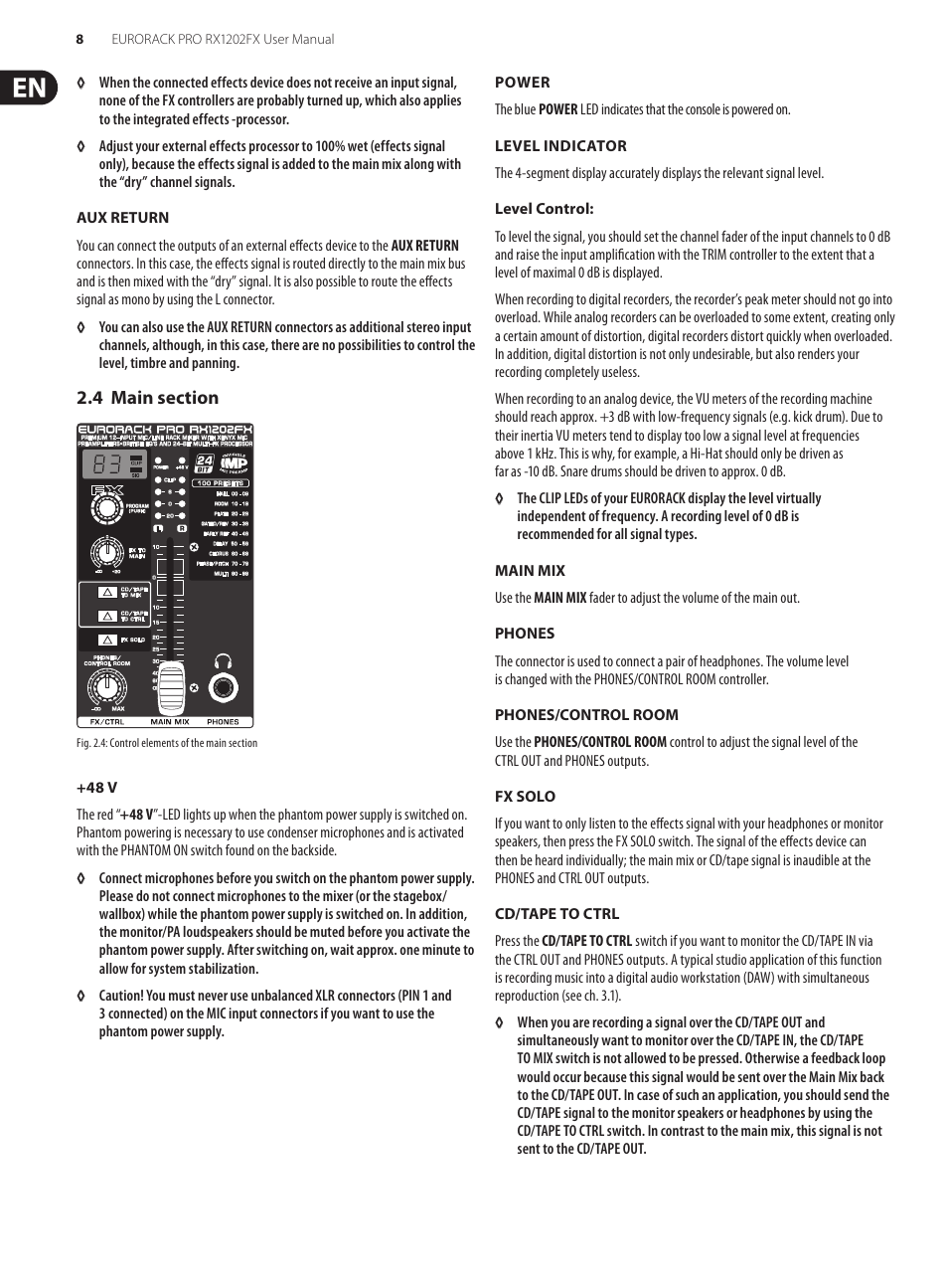 4 main section | Behringer Eurorack Pro RX1202FX User Manual | Page 8 / 16