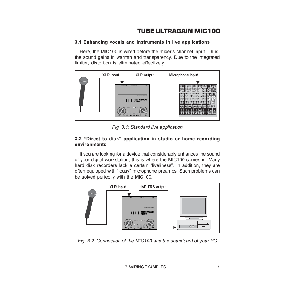 Tube ultragain mic100 | Behringer MIC100 User Manual | Page 7 / 11