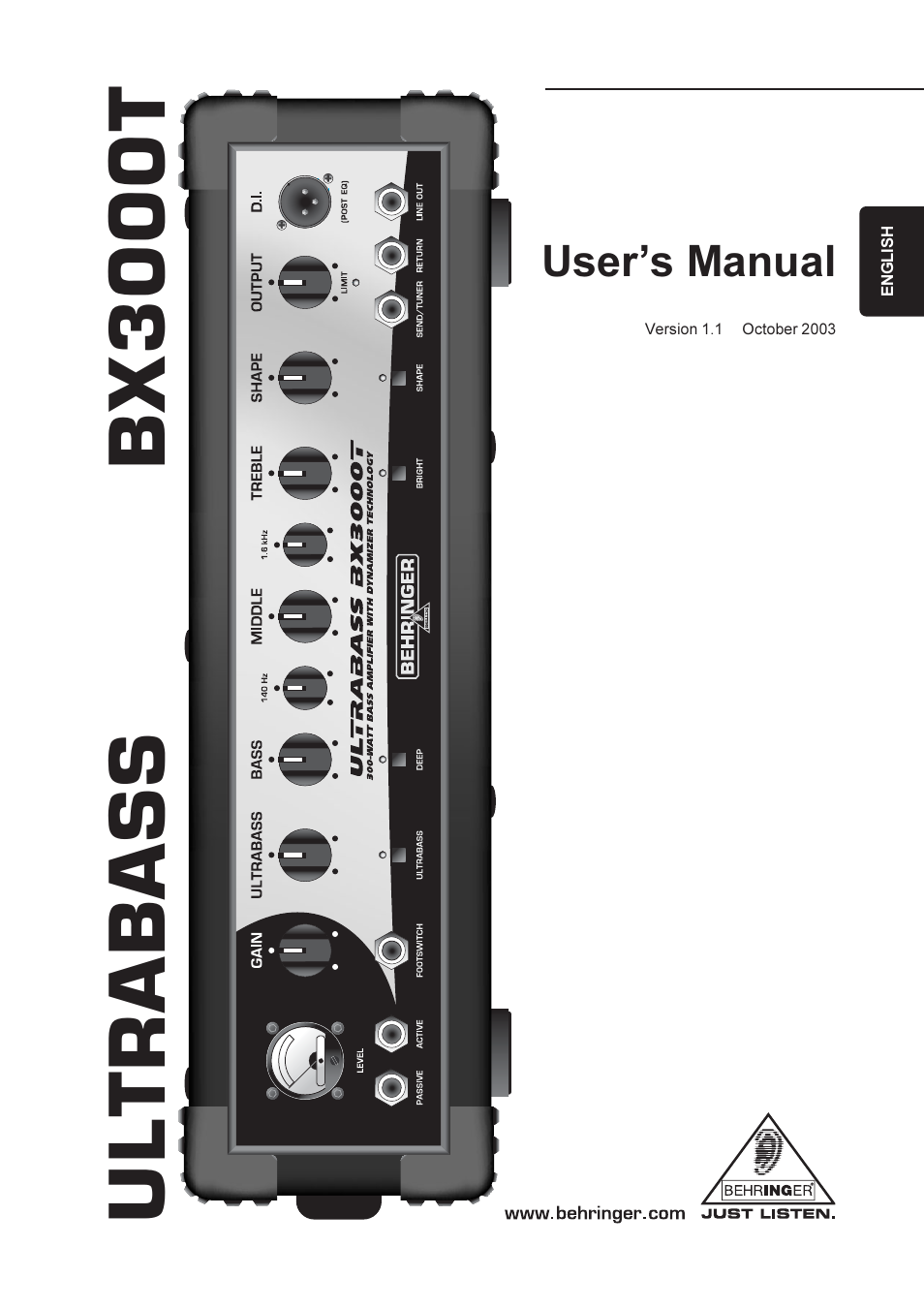 Behringer Ultrabass BX3000T User Manual | 11 pages