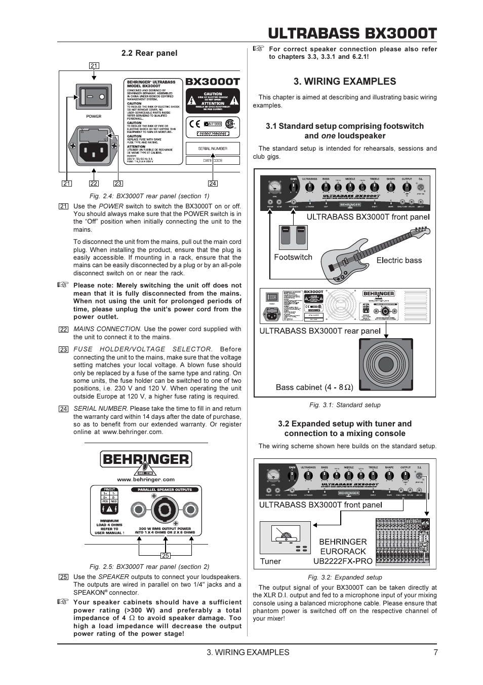 Ultrabass bx3000t, Wiring examples | Behringer Ultrabass BX3000T User Manual | Page 7 / 11