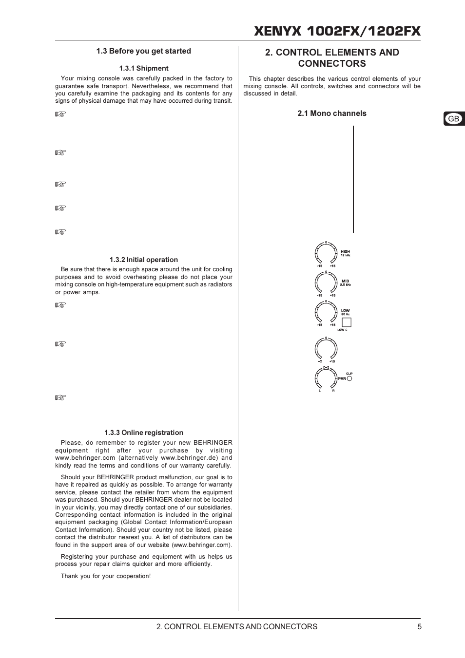 Xenyx, Control elements and connectors | Behringer 1202FX User Manual | Page 5 / 13
