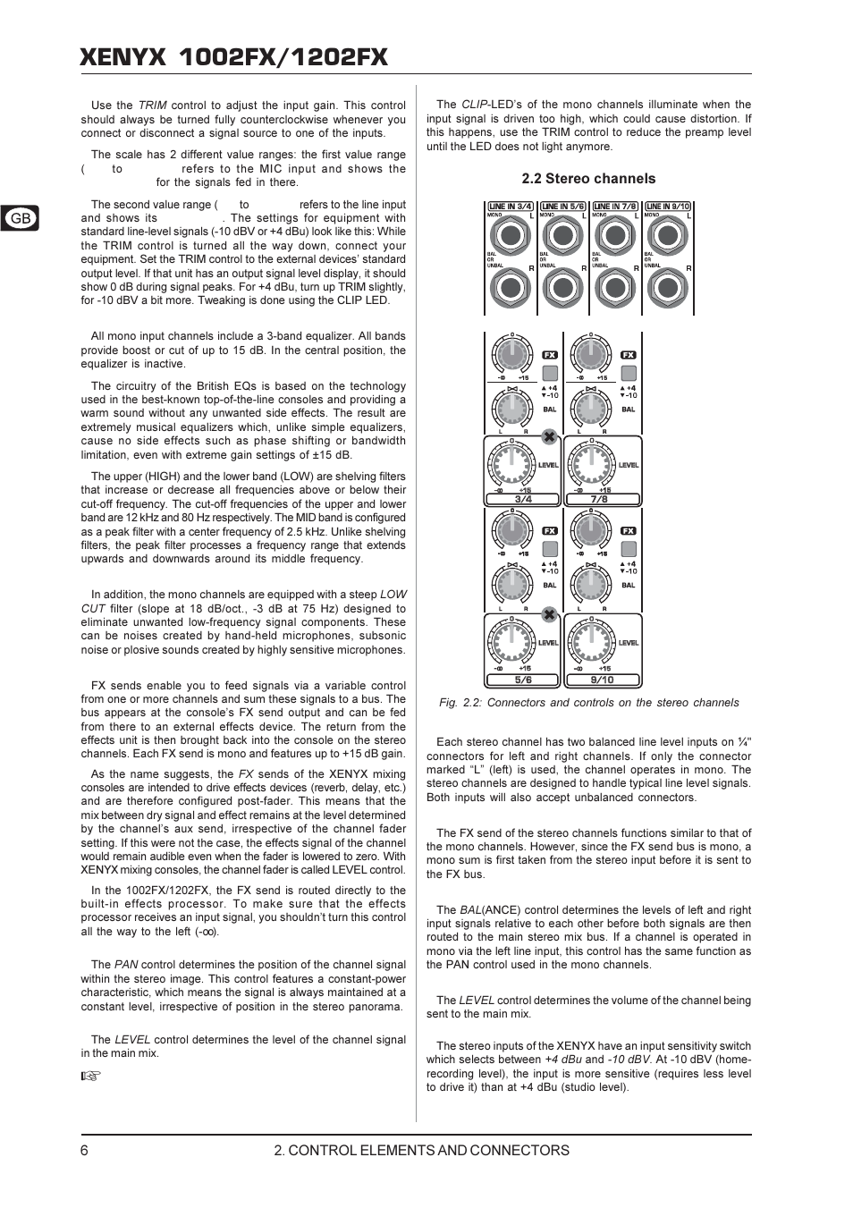 2 stereo channels, Control elements and connectors | Behringer 1202FX User Manual | Page 6 / 13