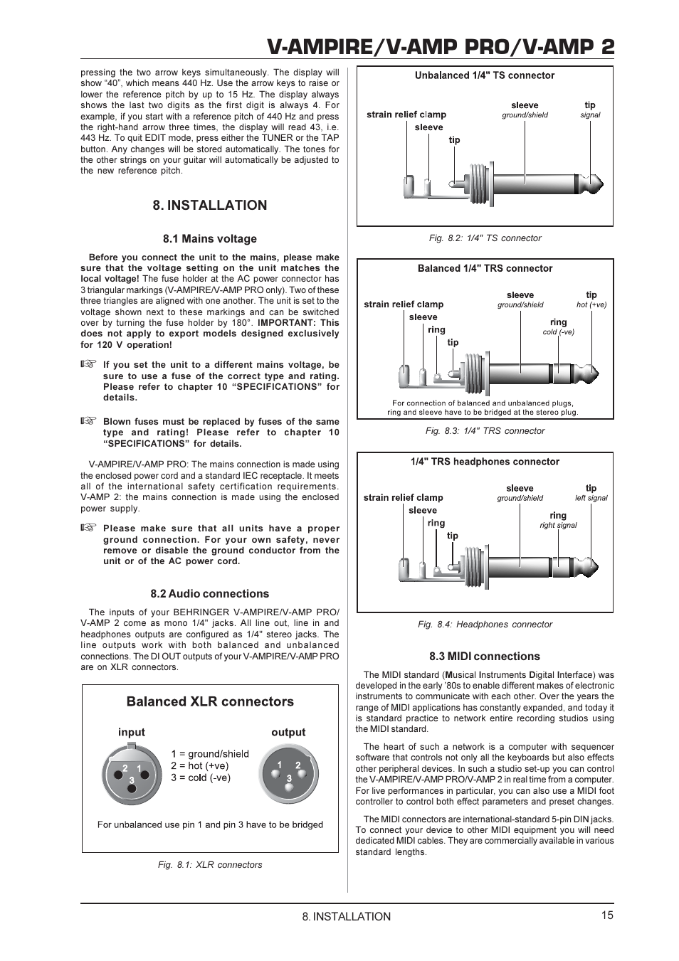 V-ampire/v-amp pro/v-amp 2, Installation | Behringer V-AMP PRO User Manual | Page 15 / 19