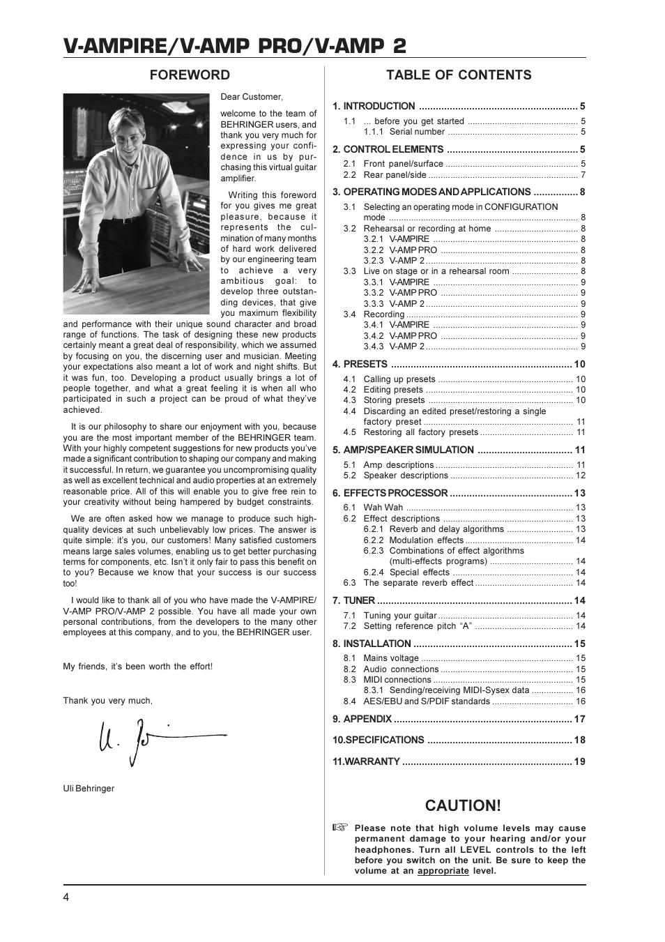 Behringer V-AMP PRO User Manual | Page 4 / 19